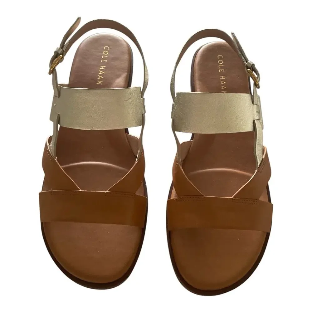Cole Haan Fawn Sandal Leather Pecan/Soft Gold Size 8 Strappy Slingback